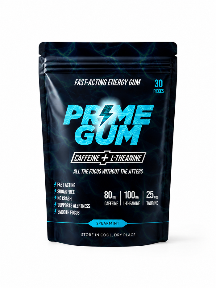 Prime Gum: Caffeine + L-Theanine.