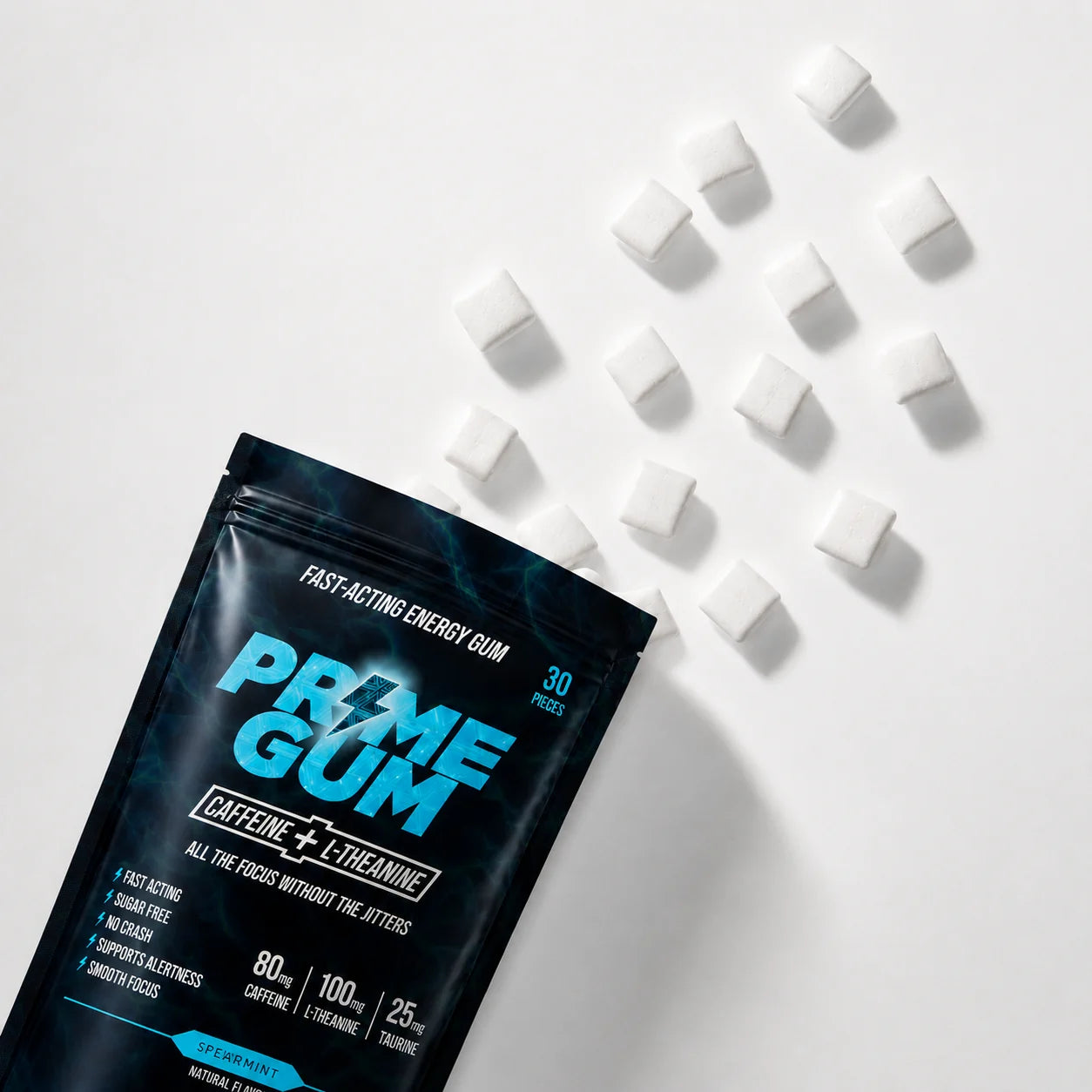 Prime Gum pack with scattered gum pieces