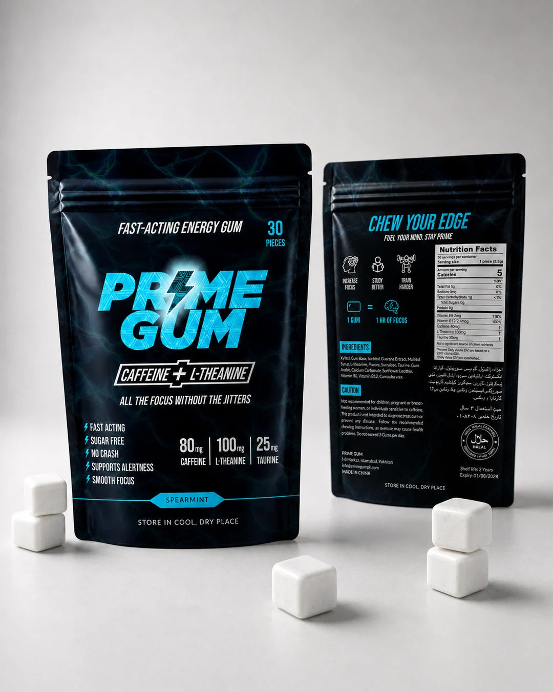 Two Prime Gum packs with gum pieces
